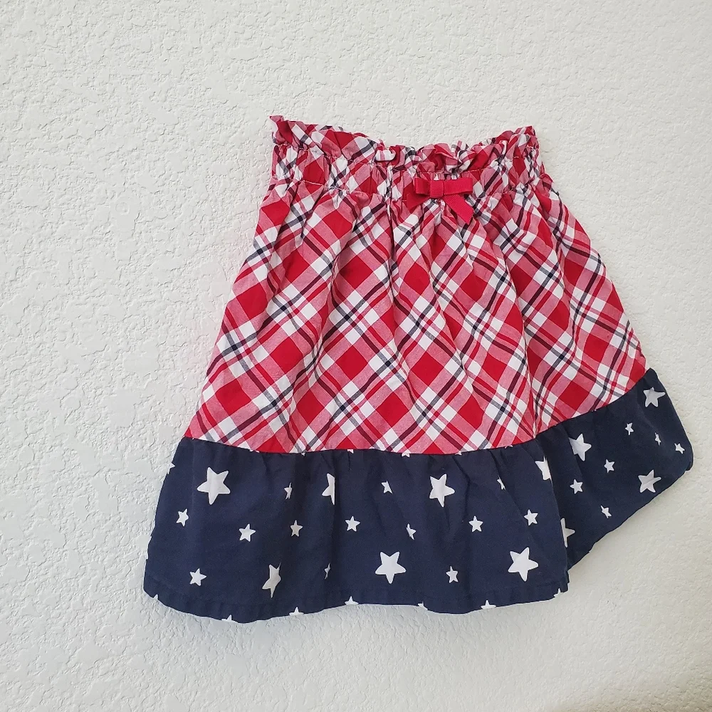 Gymboree Girls Red White Blue Plaid Stars Cotton Fit & Flare Skirt 4 Patriotic